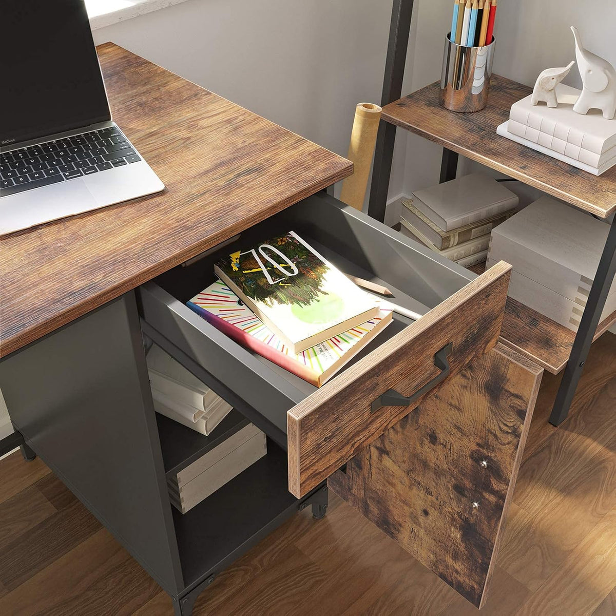 51 Inches Computer Desk with Drawer and Cabinet V68034