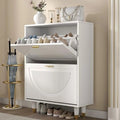 White Slim Narrow Shoe Cabinet with Doors 2 Flip Drawer R8158