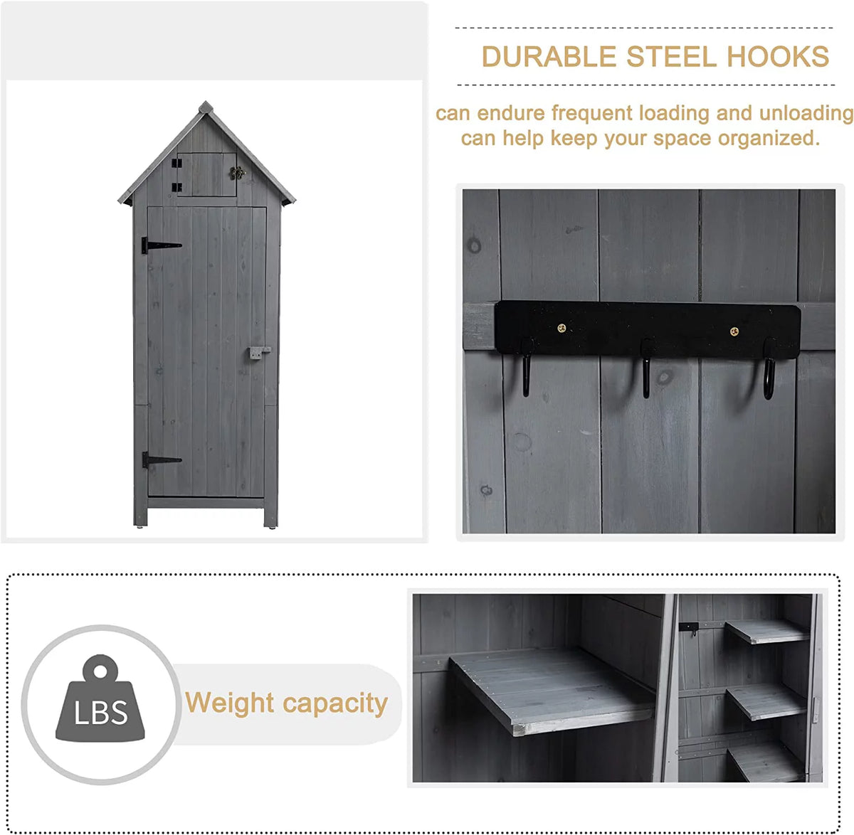Wooden Outdoor Storage Cabinet Tool Shed 30.3” L X 21.3” W X 70.5” H Gray F486