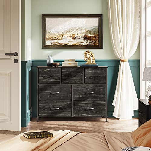 7 Drawer Dresser TV Stand with Metal Frame and Wood Top L369