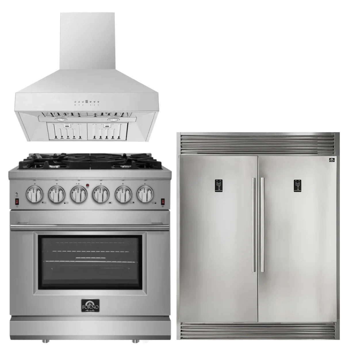 30 Inch Gas Range, Wall Mount Range Hood, Refrigerator Y915