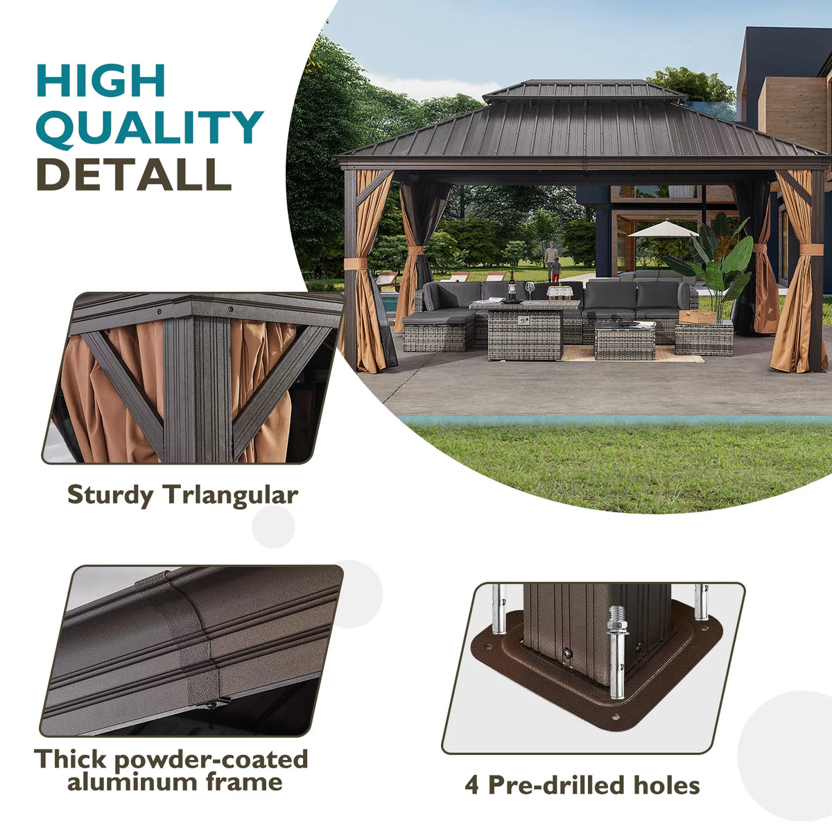 10'x12' Hardtop Steel Aluminum Gazebo with Curtains and Netting W378714