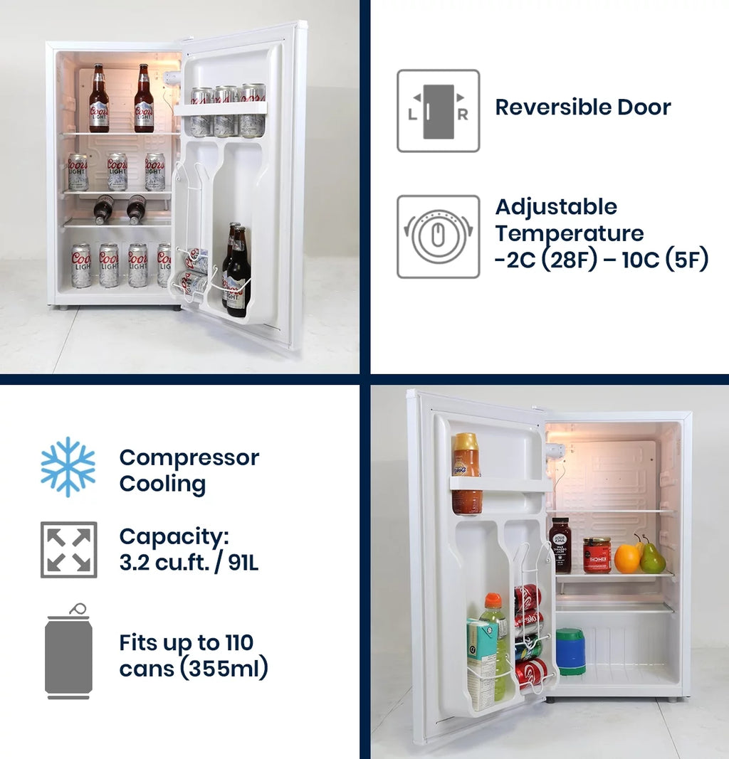 Compact Fridge with Bottle Opener, 90 L 3.2 Cubic Foot T847867