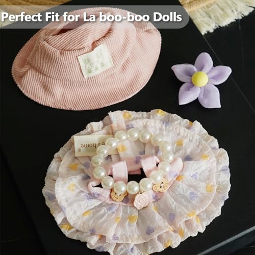 17cm Doll Clothes Set with Hat Pearl Necklace Bag Accessories Blue N64899