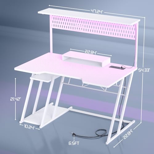 Carbon Fiber Black 47'' Gaming Computer Desk with Shelves and Outlets V7201