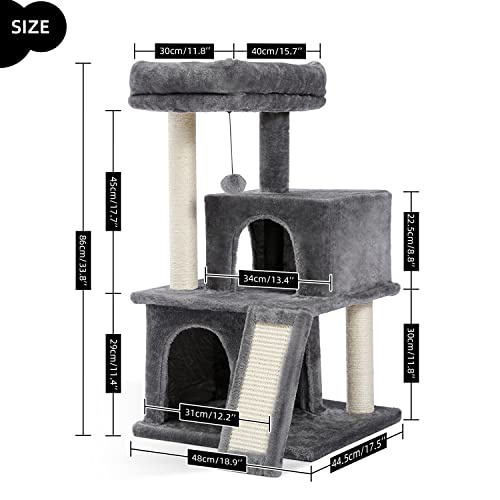 30 Inches Cat Tree with Dual Condos and Scratching Posts D265