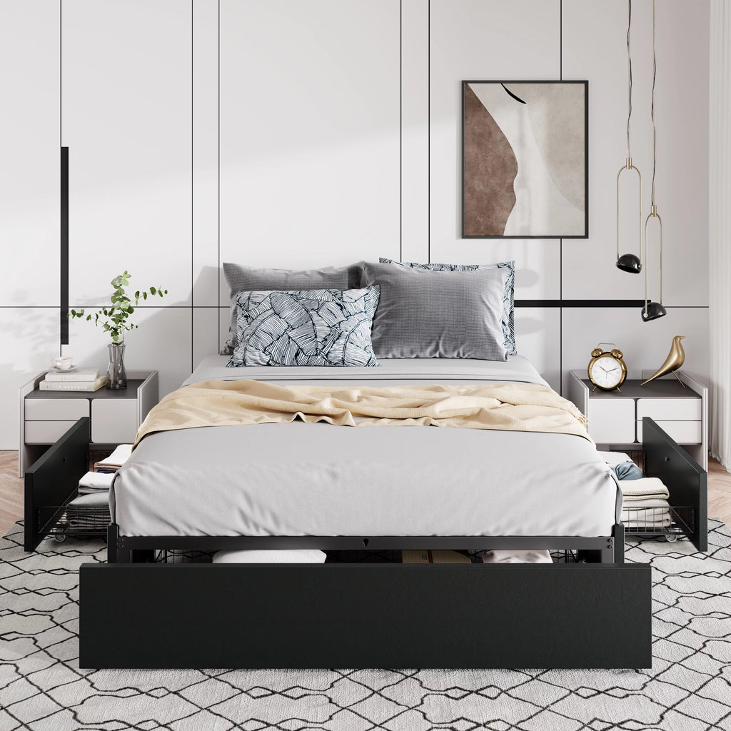 Queen Size Platform Bed Frame with 3 Storage Drawers V654073