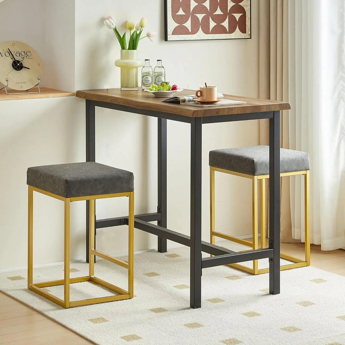 Grey PU Leather Bar Stools Set of 2 V30782