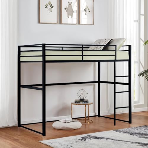 White Twin Metal Loft Bed with Safety Guard Rails P3318