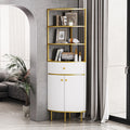 White Wooden Corner Bookshelf with 1 Drawer and 2 Doors A805331