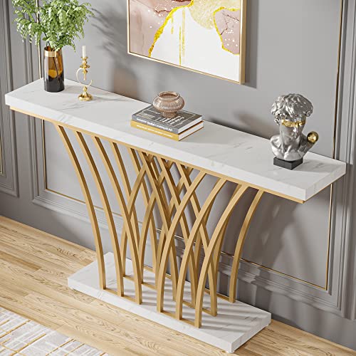 59 inch Gold Console Table with Grid-Shaped Metal Base O460174