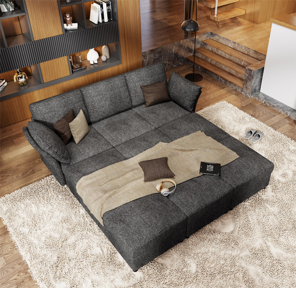 Dark Grey 9 Seat Modular Sectional Sofa with Ottomans U5372