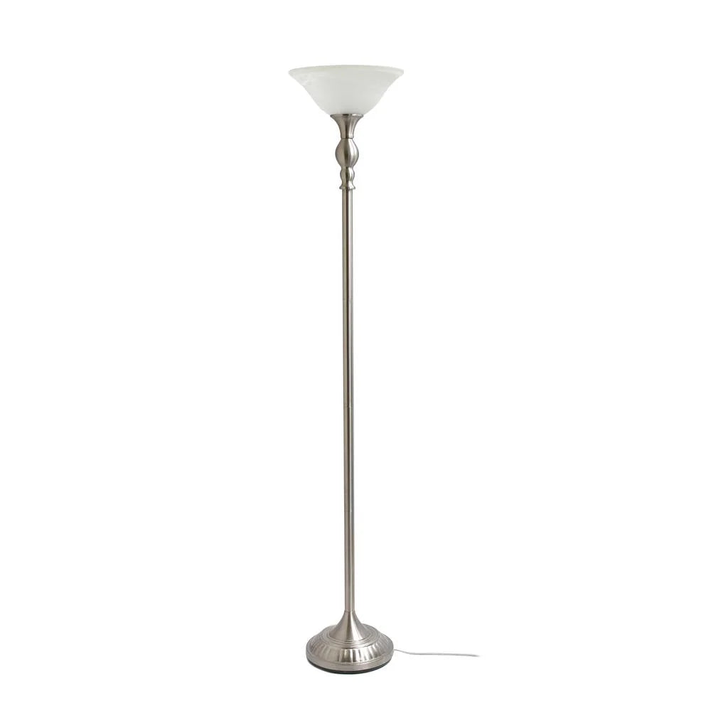 1 Light Brushed Nickel Torchiere Floor Lamp with White Glass Shade L868