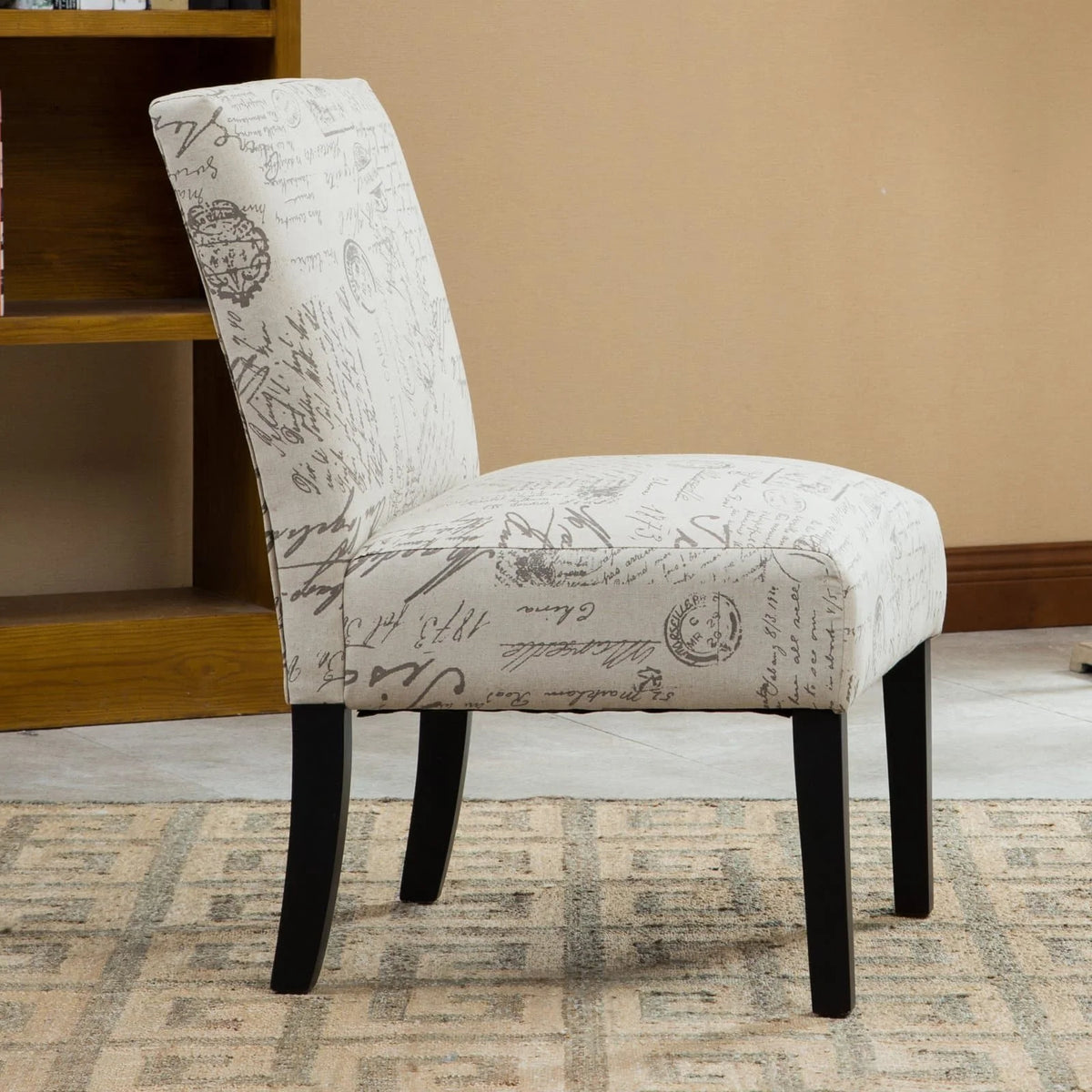 English Letter Print Fabric Armless Accent Chair U569