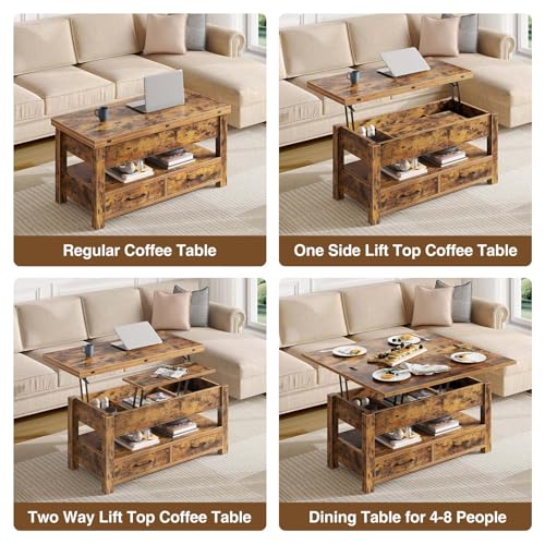 Lift Top Convertible Coffee Table with Drawers Black B1196