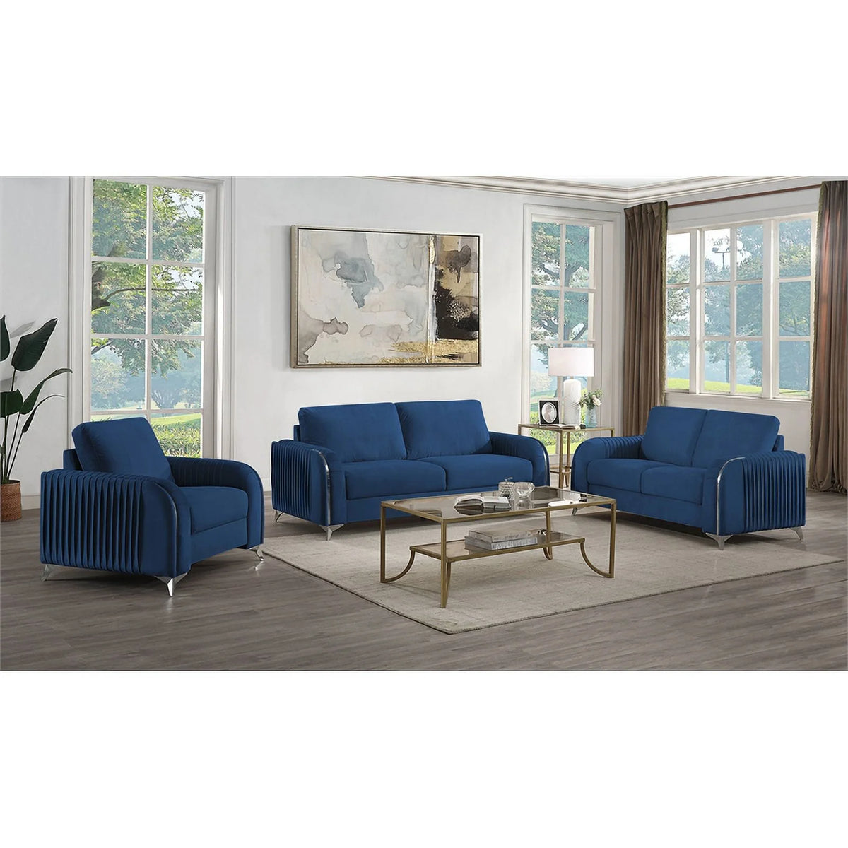 Blue Velvet Upholstered Loveseat U228