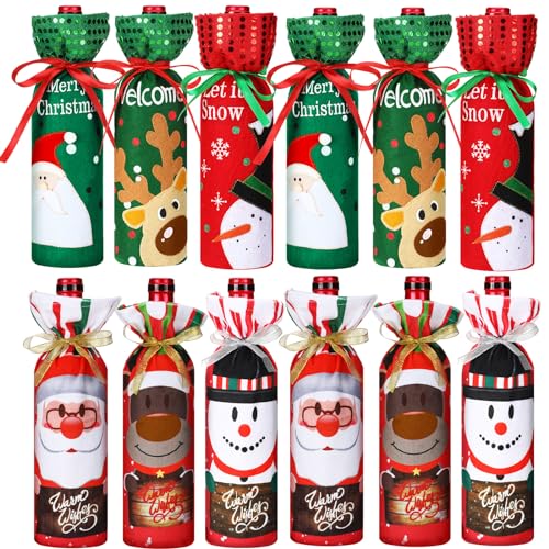 12 Pieces Christmas Wine Bottle Bags U94430
