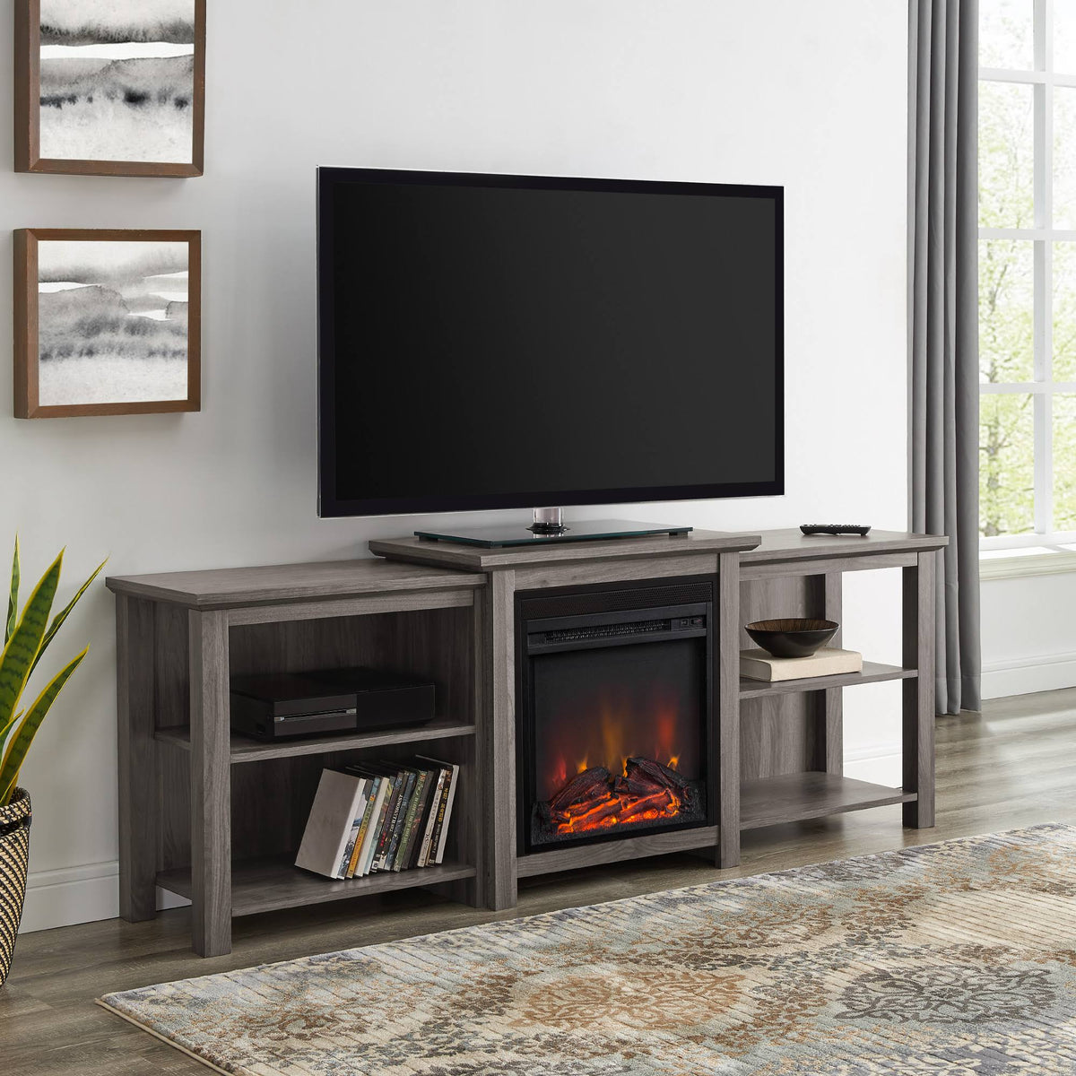 Slate Grey Tiered Fireplace TV Stand A9934