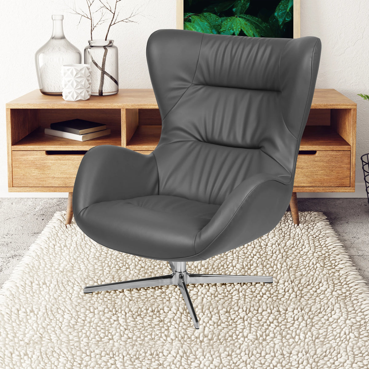 Gray LeatherSoft Swivel Wing Chair U1753
