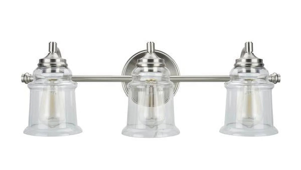 Three-Light Brushed Nickel Bathroom Vanity Wall Light Fixture with Clear Glass Shade L96035