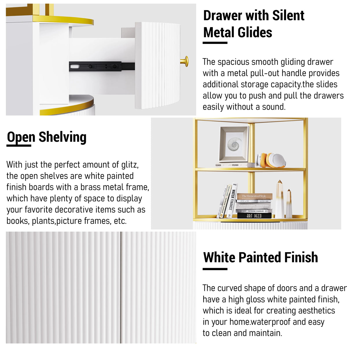 White Wooden Corner Bookshelf with 1 Drawer and 2 Doors A805331
