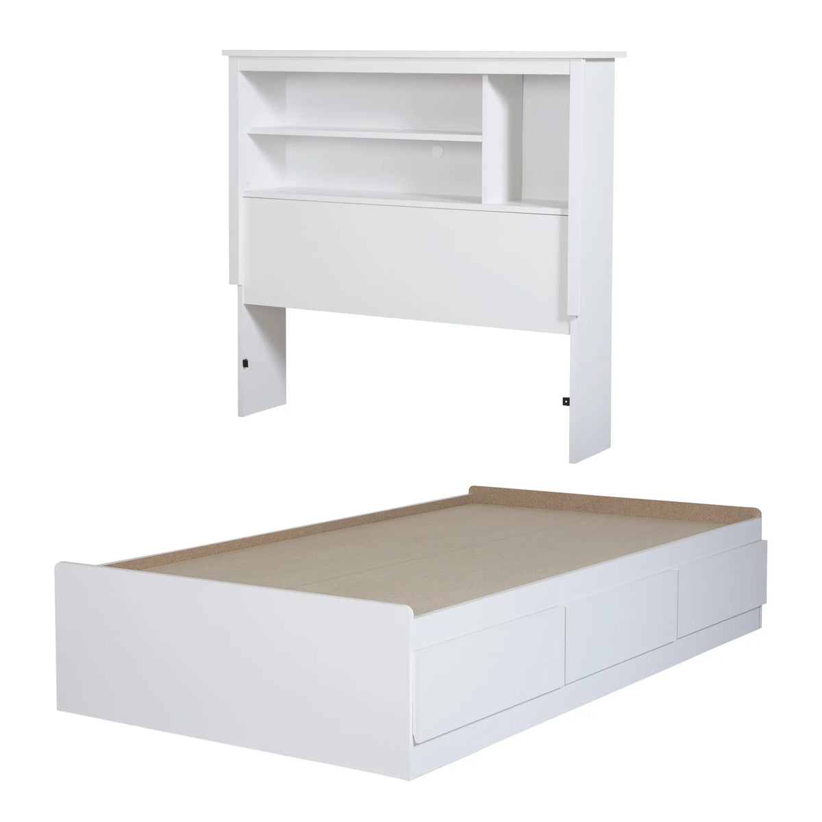 Twin Pure White Bed with Bookcase Headboard T6331
