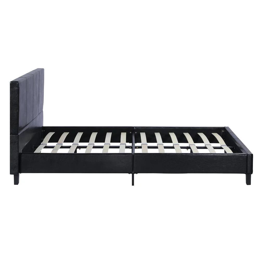 Black Faux Leather Upholstered Twin Size Platform Bed Frame with Headboard F365612