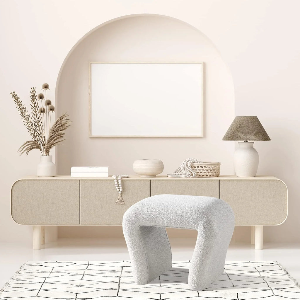 Boucle Vanity Stool with Wooden Legs R76355