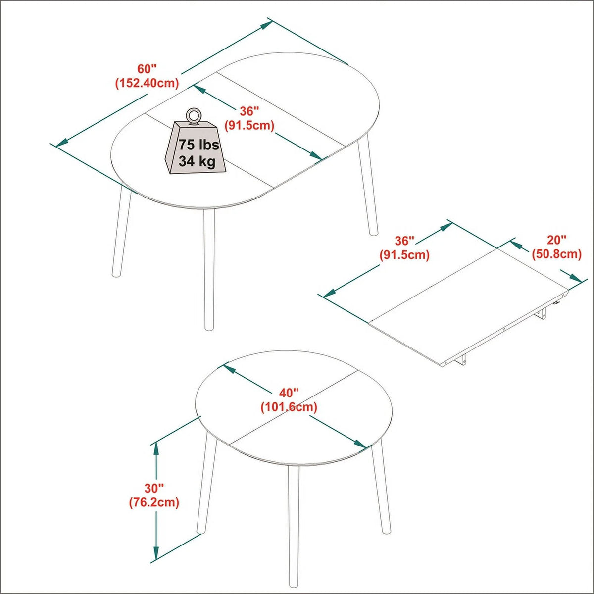 Oval Solid Wood Dining Table with Removable Leaf in Walnut E6119