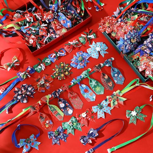 100 Pcs Adjustable Christmas Dog Bow Tie Collar N145