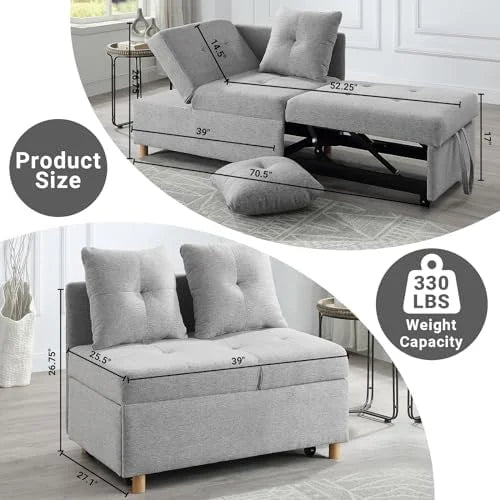 3 in 1 Convertible Velvet Sofa Bed with 2 Pillows B66841