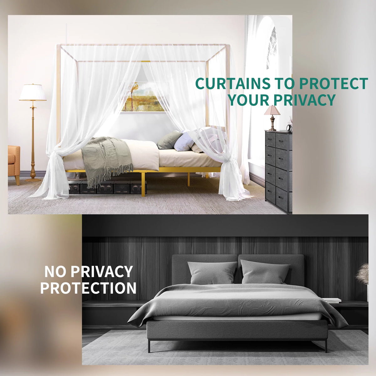 Queen Size Gold Metal Canopy Bed Frame V839
