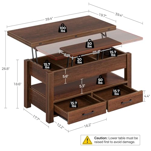 Lift Top Convertible Coffee Table with Drawers Black B1196