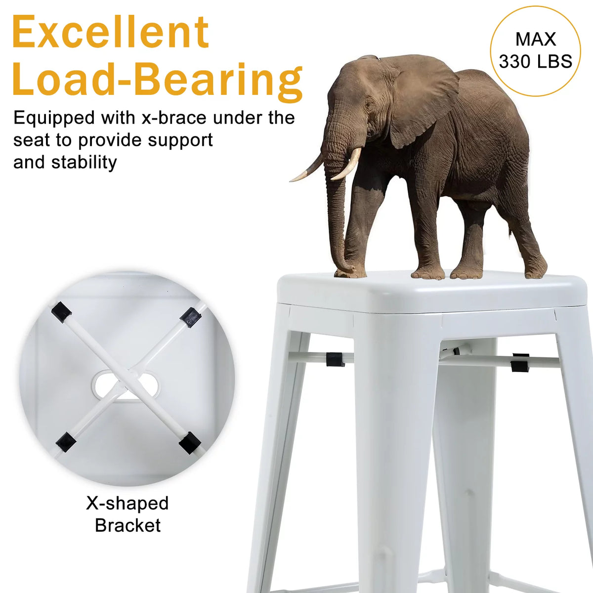 Metal Bar Stools Set of 4, 24 inch White Stackable Backless Counter Height R4203