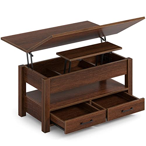 Lift Top Convertible Coffee Table with Drawers Black B1196