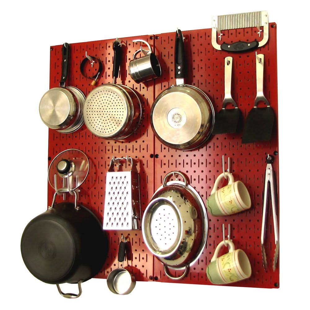 Kitchen Pegboard Organizer Storage and Organization Kit with Red Pegboard and White Acc D70381