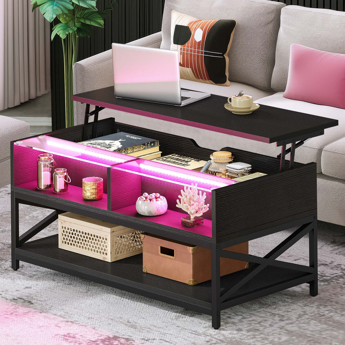 Black Lift Top Coffee Table with Storage E503