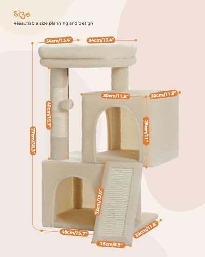 30 Inches Cat Tree with Dual Condos and Scratching Posts D265
