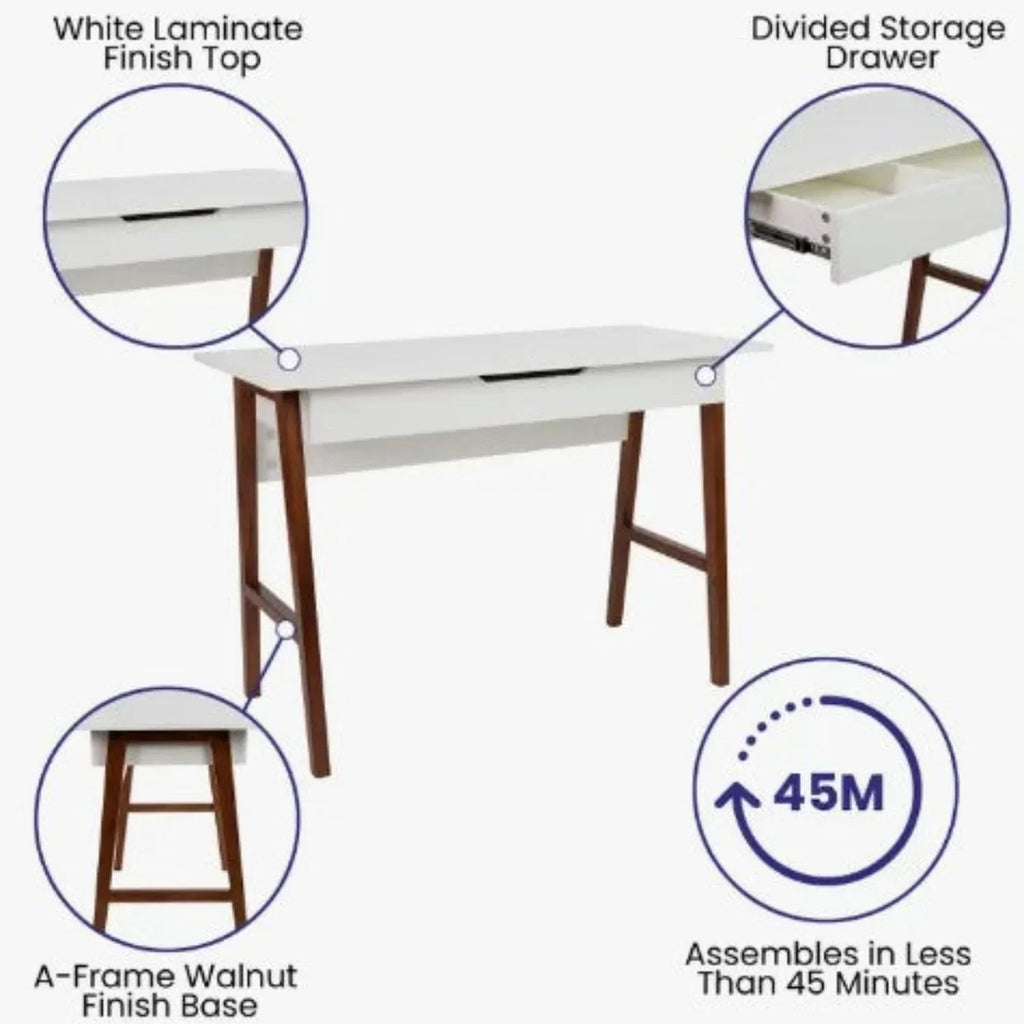 White and Walnut Computer Desk With Drawer L128754