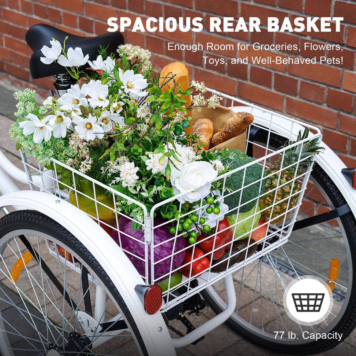 26 Inch 3 Wheel Bike with 7 Speeds & Basket E1698
