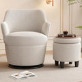 Beige Cotton Linen Upholstered Swivel Chair with Storage Ottoman Q317