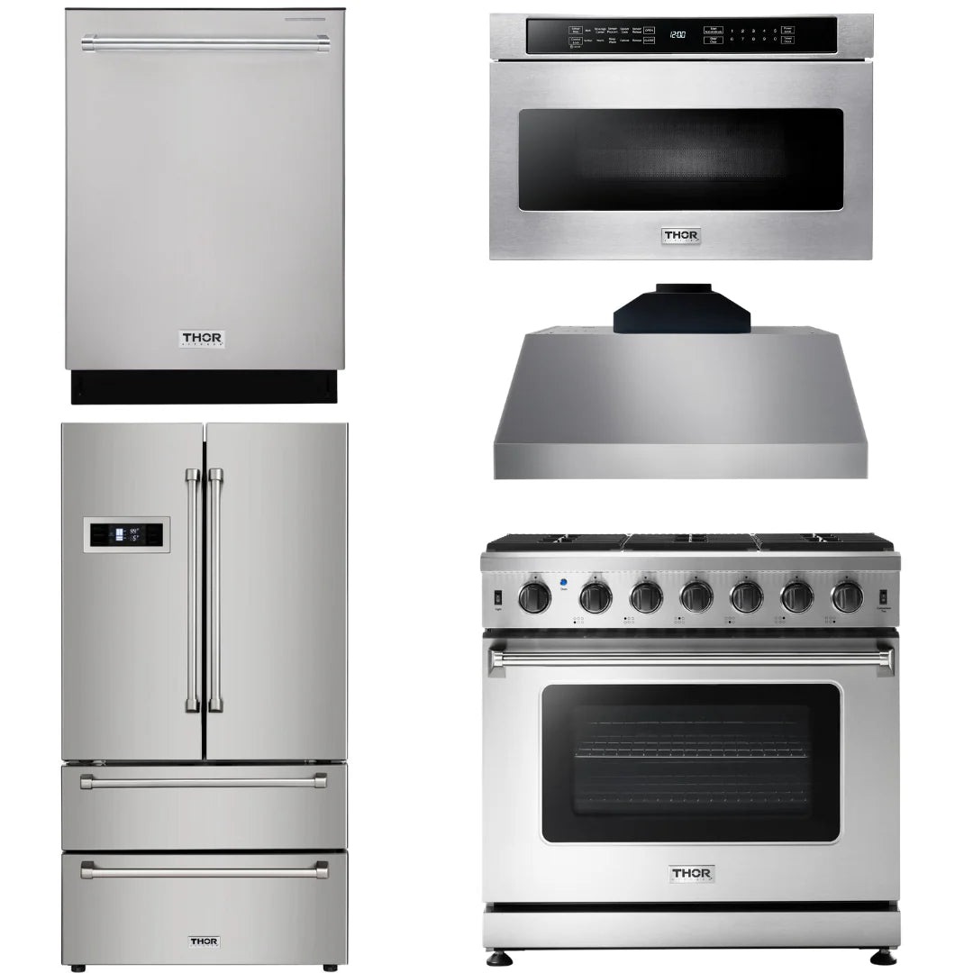36 Gas Range, Range Hood, Microwave, Refrigerator, Dishwasher N305263