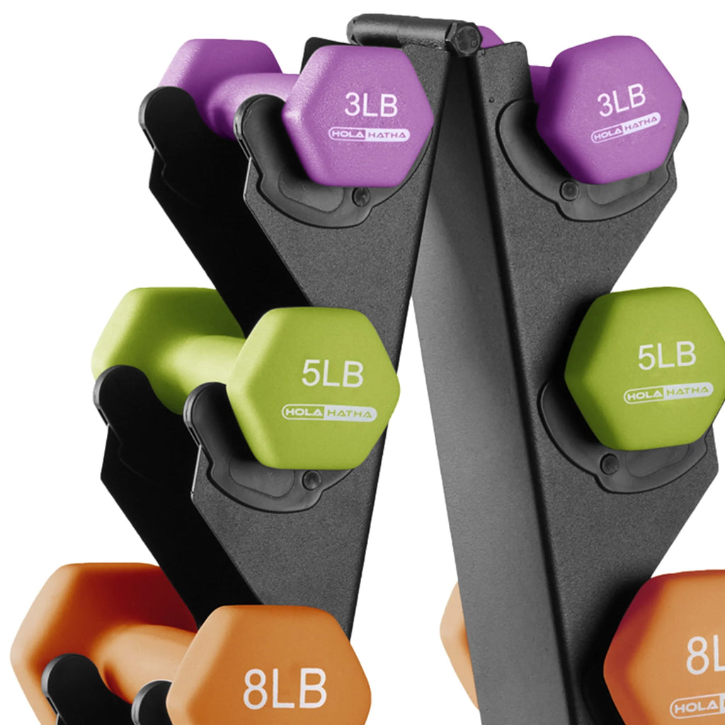 3, 5, 8, 10, & 12 lb Neoprene Hexagon Dumbbell Weight Set with Stand J937501
