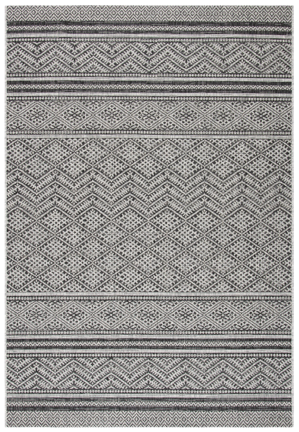 Black Grey Geometric Chevron Indoor Outdoor Area Rug B344763