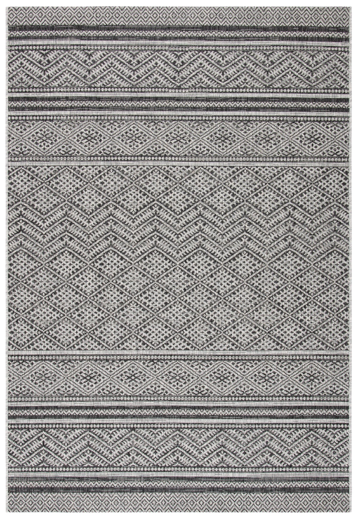 Black Grey Geometric Chevron Indoor Outdoor Area Rug B344763
