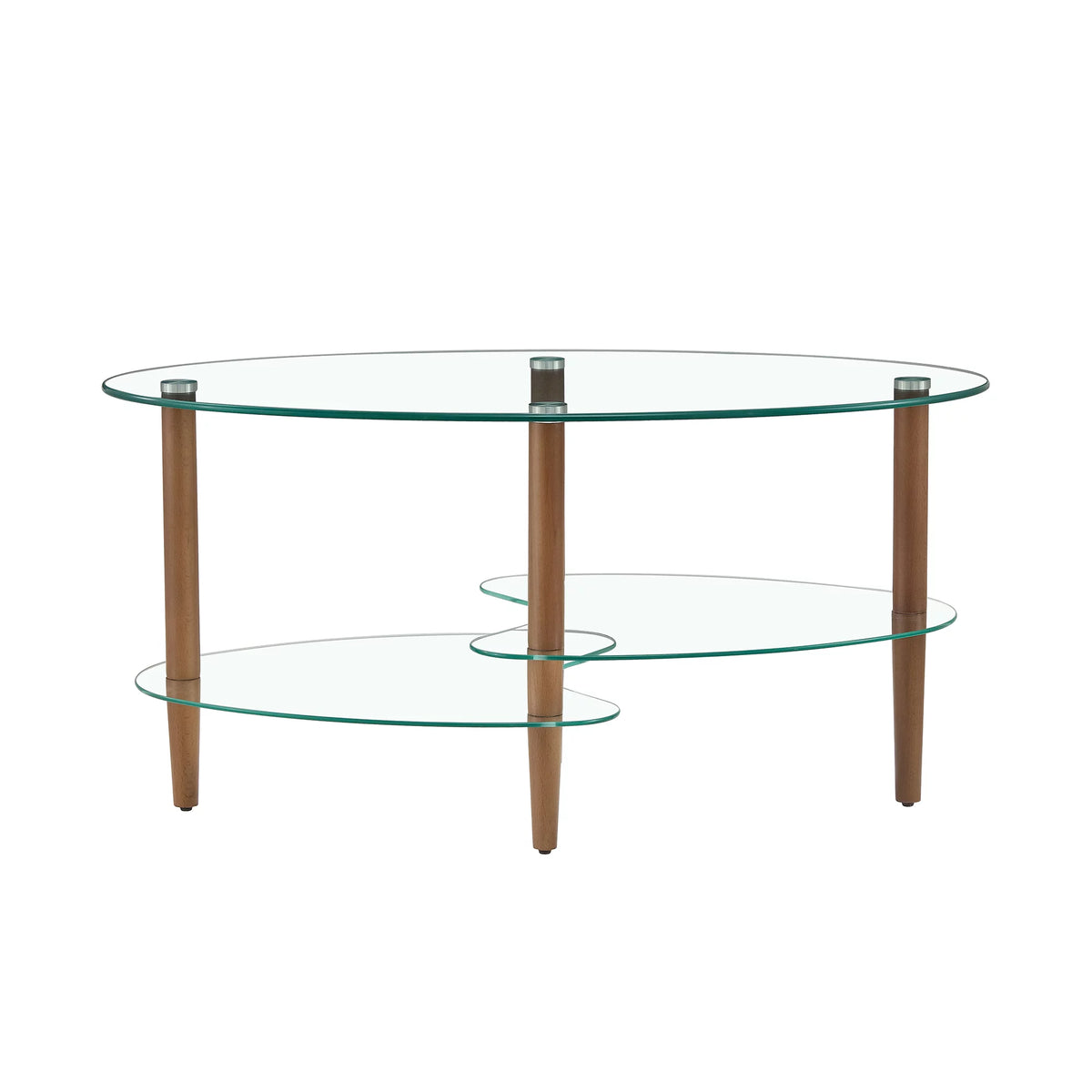 Oval Glass Coffee Table with Oak Wood Legs Z128933