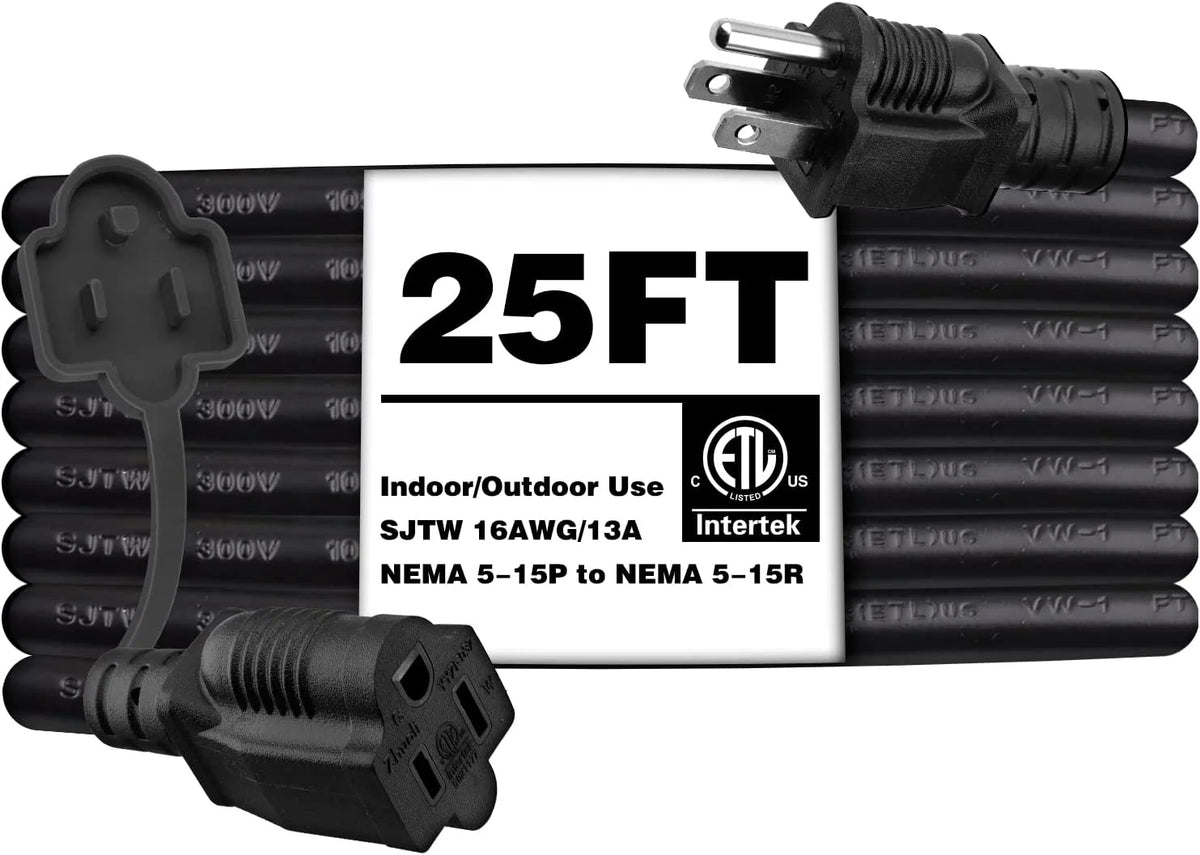 25 Feet 16AWG 13A 3 Prong Extension Cord with Safety Cover G754