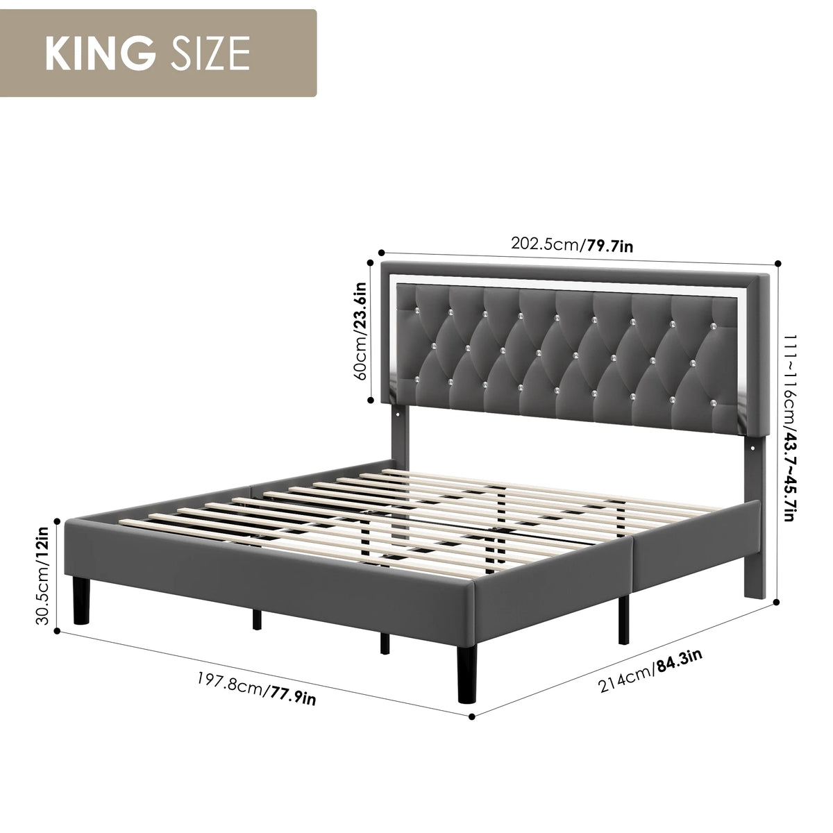 King Bed Frame with Adjustable Headboard B2833