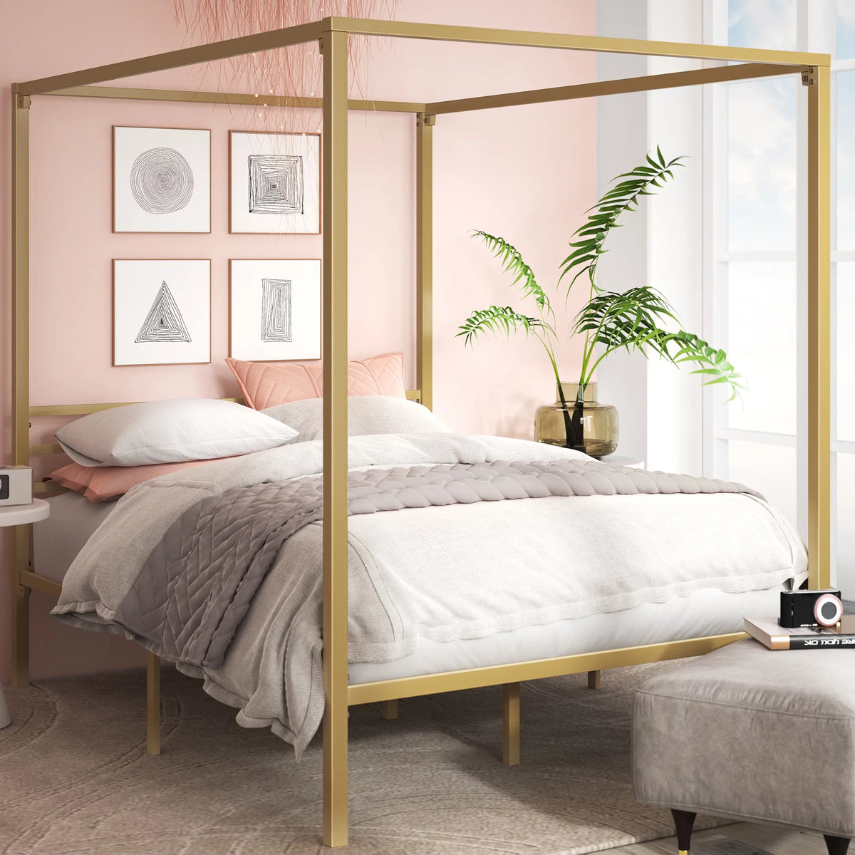 Queen Metal Canopy Platform Bed Frame P529630