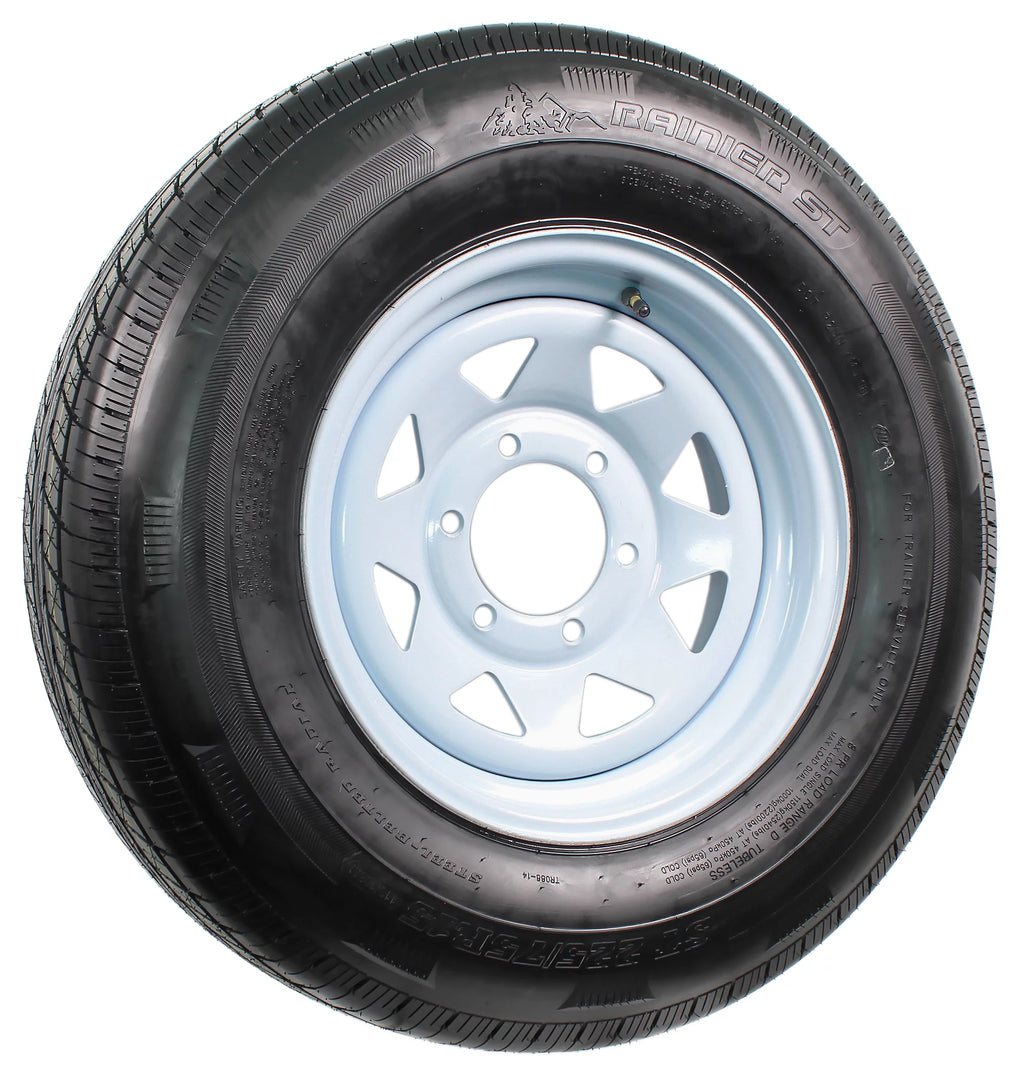 ST225/75R15 15 D 6 Lug White Spoke Trailer Tire On Rim B67256